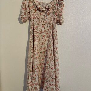 Floral Print Maxi Dress with Puff Sleeves